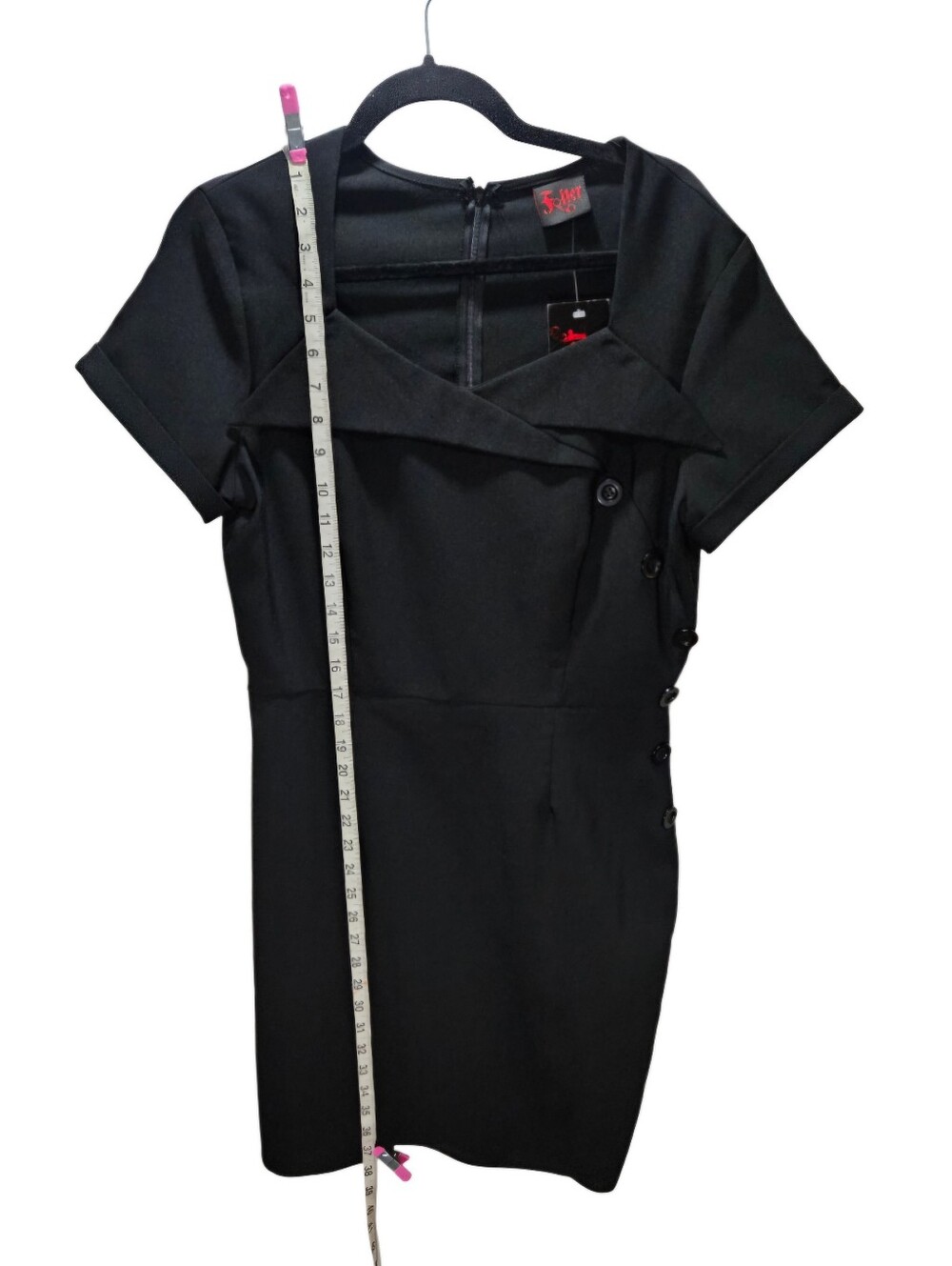 0146 Folter Black Collared Side Button Dress NWT Size XL Goth Pinup Rockability - Picture 9 of 10